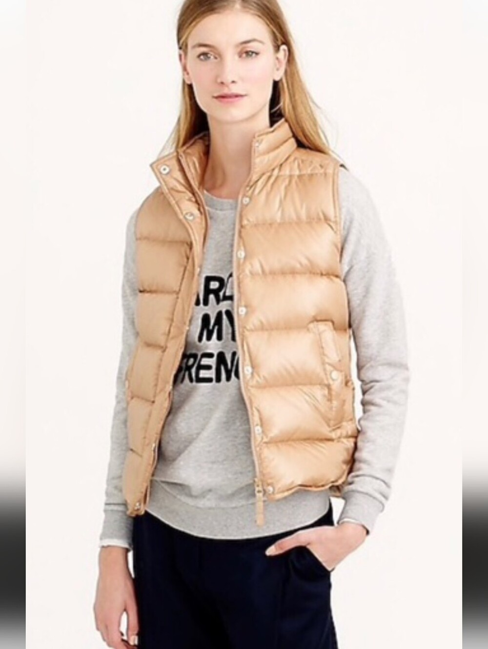 J. Crew Gold Colored Quilted Puffer Vestsn XL